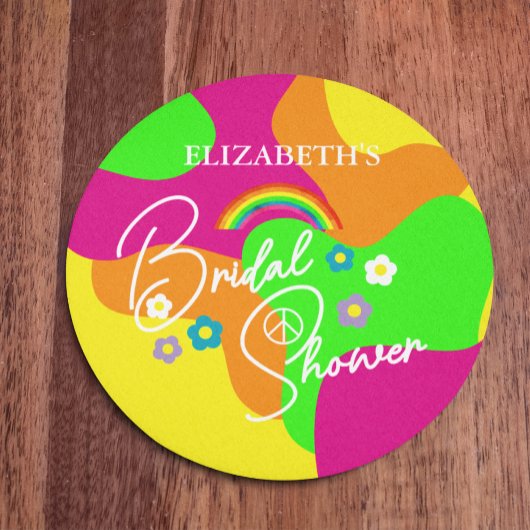 ファンキー レトロ ブライダル シャワー ラウンドペーパーコースター