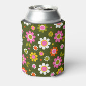 ファンキー レトロ 60年代 フラワー オリーブグリーン ブライダルシャワー 缶クーラー (缶裏面)