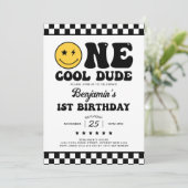 ファンキー ワン クール デュード ボーイ 1歳の誕生日パーティー 招待状 (スタンド正面)