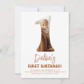 ファンキー ワン ボーホー 70年代 ダイジー フォト 1歳 バースデー パーティ 招待状 (正面)