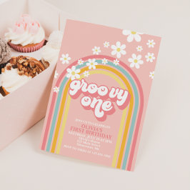 ファンキー・ワン  レトロ・レインボー 1歳の誕生日 招待状