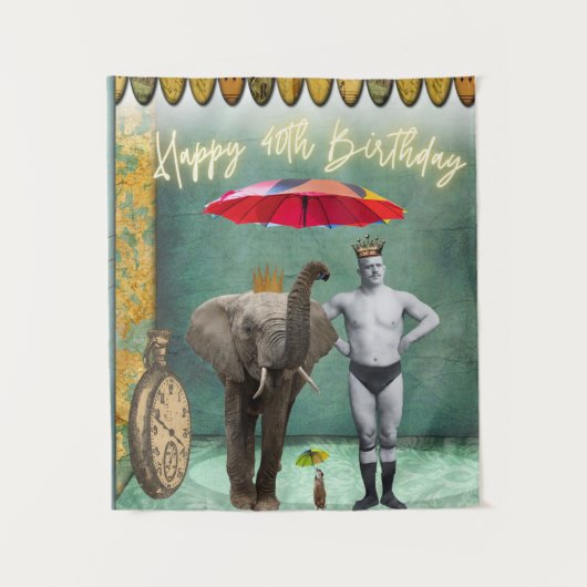 ファンキー ヴィンテージ ストロングマン 40歳の誕生日 タペストリー (正面)