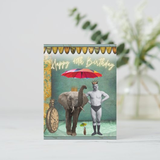 ファンキー ヴィンテージ ストロングマン 40歳の誕生日 ポストカード (スタンド正面)