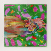 ファンキーFarmyard：緑の色彩の鮮やか草地でHand Hen ジグソーパズル (横)