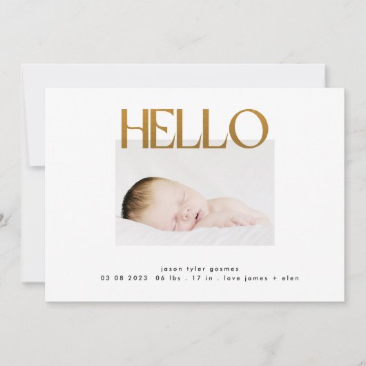 ファンキーhello yellow金ゴールドフォイルモダン ミニマル 案内状 (正面)