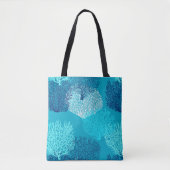ファンコラルプリント、ターコイズ、アクア、コバルトブルー トートバッグ (正面)