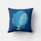 ファンコーラルシーライフプリントインディゴブルー&ホワイト クッション (裏面)