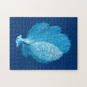 ファンコーラルシーライフプリントインディゴブルー&ホワイト ジグソーパズル (横)