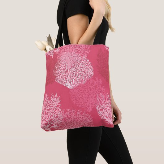 ファンコーラルプリントサンジェックスオブコーラルピンク トートバッグ (クローズアップ)