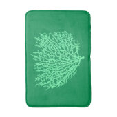 ファンコーラルプリント淡い色のグリーンオン深いジェイドグリーン バスマット (正面縦)