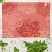 ファンコーラルプリント、シェードオブコーラルオレンジ キッチンタオル (折り畳み)