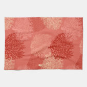 ファンコーラルプリント、シェードオブコーラルオレンジ キッチンタオル (横)