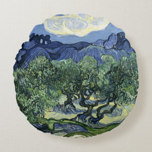 ファンゴッホのオリーブの木の風景絵を描ズ ラウンドクッション (正面)