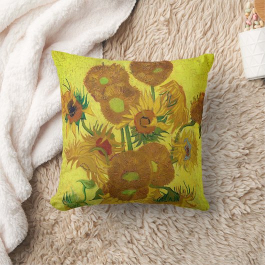 ファンゴッホのサンフラワーズヴィンテージファインアート クッション (ブランケット)
