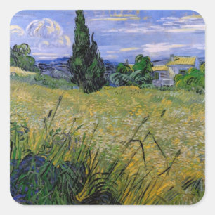 ファンゴッホのヒノキと緑の小麦畑。 スクエアシール
