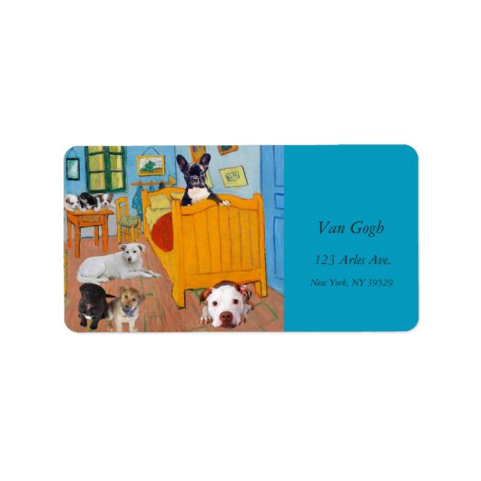 ファンゴッホのベッドルームの可愛い犬v1 ラベル (正面)