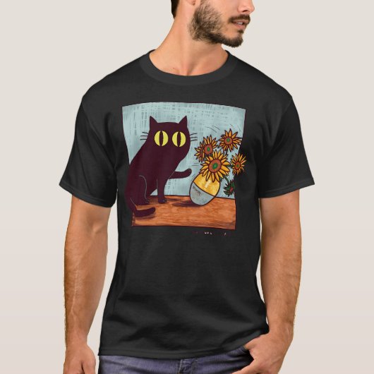 ファンゴッホの猫と花 Tシャツ (正面)