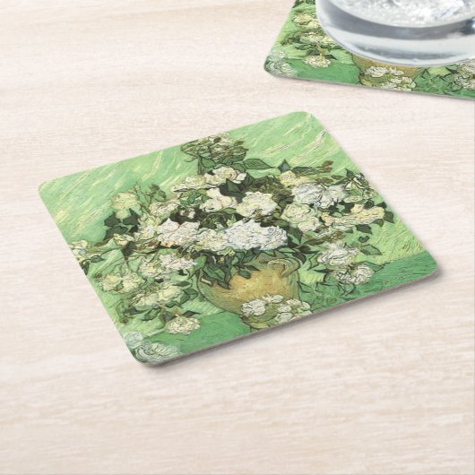 ファンゴッホの花が花瓶 スクエアペーパーコースター (アングル)