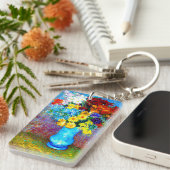 ファンゴッホの花が青い花瓶 キーホルダー (正面右)