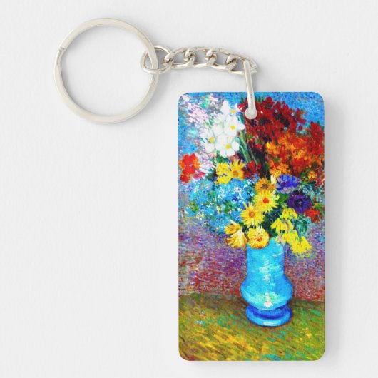 ファンゴッホの花が青い花瓶 キーホルダー (正面)