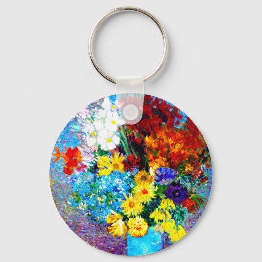 ファンゴッホの花が青い花瓶 キーホルダー (正面)