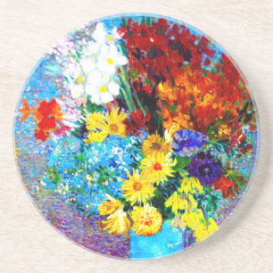 ファンゴッホの花が青い花瓶 コースター