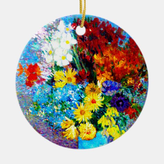 ファンゴッホの花が青い花瓶 セラミックオーナメント (正面)