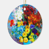 ファンゴッホの花が青い花瓶 セラミックオーナメント (左)