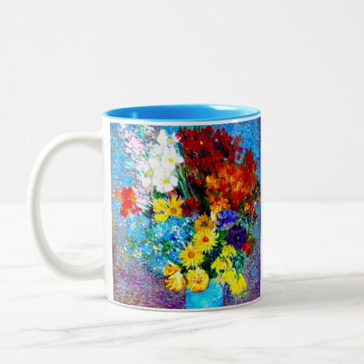 ファンゴッホの花が青い花瓶 ツートーンマグカップ (左)