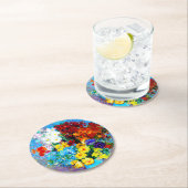 ファンゴッホの花が青い花瓶 ラウンドペーパーコースター (インサイチュ)