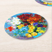 ファンゴッホの花が青い花瓶 ラウンドペーパーコースター (アングル)