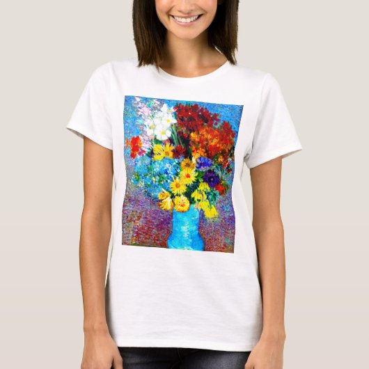 ファンゴッホの花が青い花瓶 Tシャツ (正面)