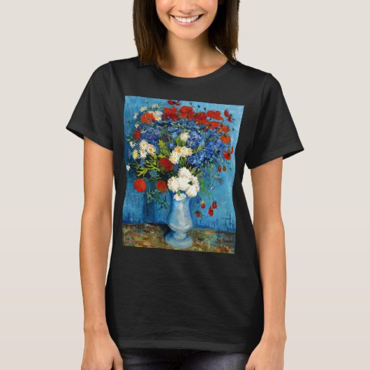 ファンゴッホの花瓶とコーンフラワーとケシ Tシャツ (正面)