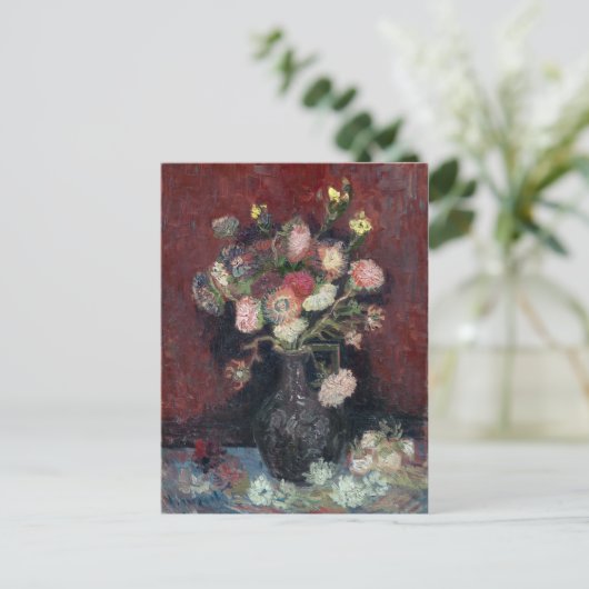 ファンゴッホの花瓶中国のとアスターとグラジオリ ポストカード (スタンド正面)