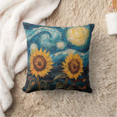ファンゴッホひまわりの花と星空の夜 クッション (ブランケット)