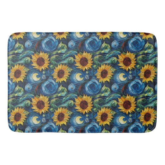 ファンゴッホひまわりの花と星空の夜 バスマット (正面)