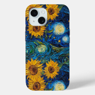 ファンゴッホひまわりの花と星空の夜 iPhone 15ケース