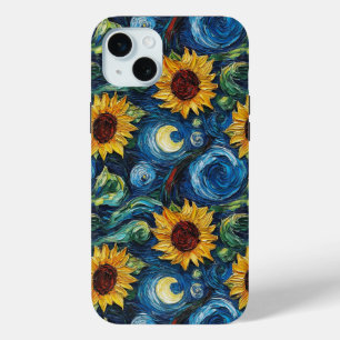 ファンゴッホひまわりの花と星空の夜 iPhone 15 MINIケース