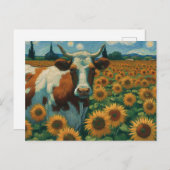 ファンゴッホひまわり畑フェイクの茶色の斑点のある牛 ポストカード (正面/裏面)