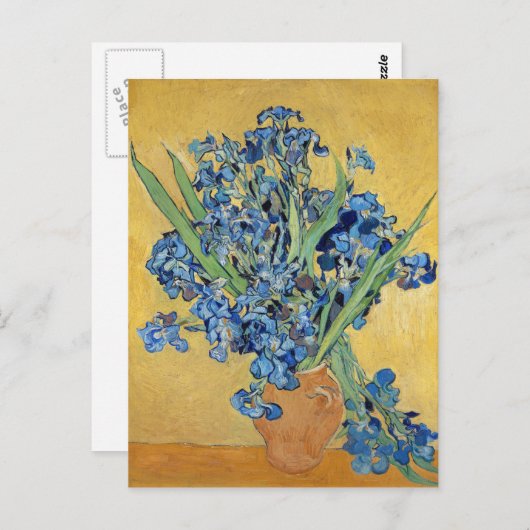 ファンゴッホアイリスズ花瓶ブルーフラワーズヴィンテージアート ポストカード (正面/裏面)