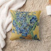 ファンゴッホアイリスズ花瓶金ゴールドウォールブルーフラワーアート クッション (ブランケット)