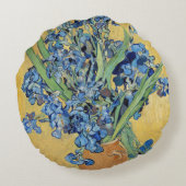 ファンゴッホアイリスズ花瓶金ゴールドウォールブルーフラワーアート ラウンドクッション (裏面)