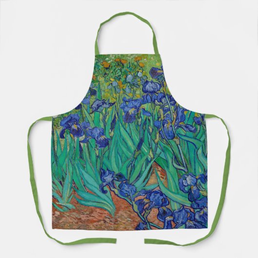 ファンゴッホアイリスフローラグリーン絵画ズ エプロン (正面)