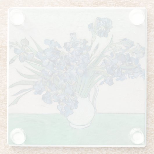 ファンゴッホアイリス絵画花瓶の印象主義 ガラスコースター (裏面)