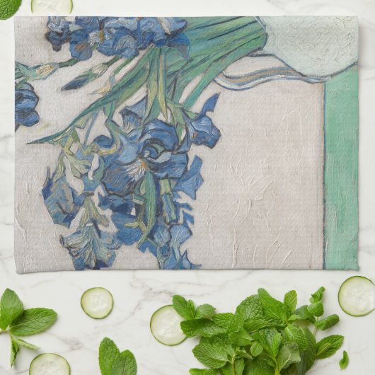 ファンゴッホアイリス絵画花瓶の印象主義 キッチンタオル (折り畳み)