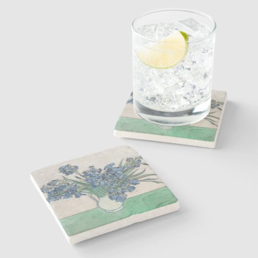 ファンゴッホアイリス絵画花瓶の印象主義 ストーンコースター (横)