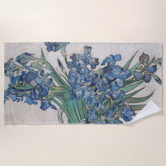 ファンゴッホアイリス絵画花瓶の印象主義 ビーチタオル (正面)