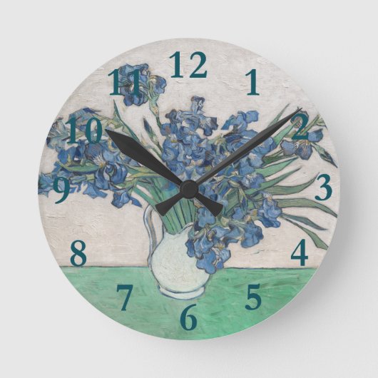 ファンゴッホアイリス絵画花瓶の印象主義 ラウンド壁時計 (正面)