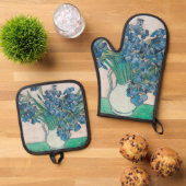 ファンゴッホアイリス絵画花瓶の印象主義 鍋つかみ&鍋敷きセット (トップダウン)