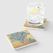 ファンゴッホアイリス花瓶ブルーフラワーブーケ絵画ーズ ストーンコースター (横)